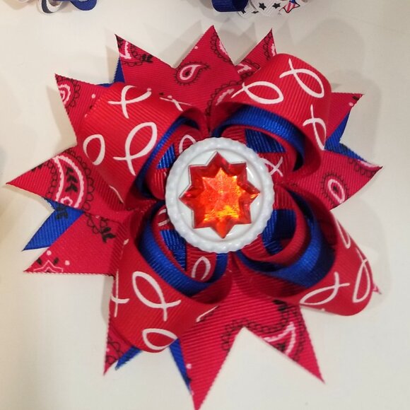 Girls' Custom Hairbows, Lot of 8, Patriotic, EUC - Picture 8 of 15